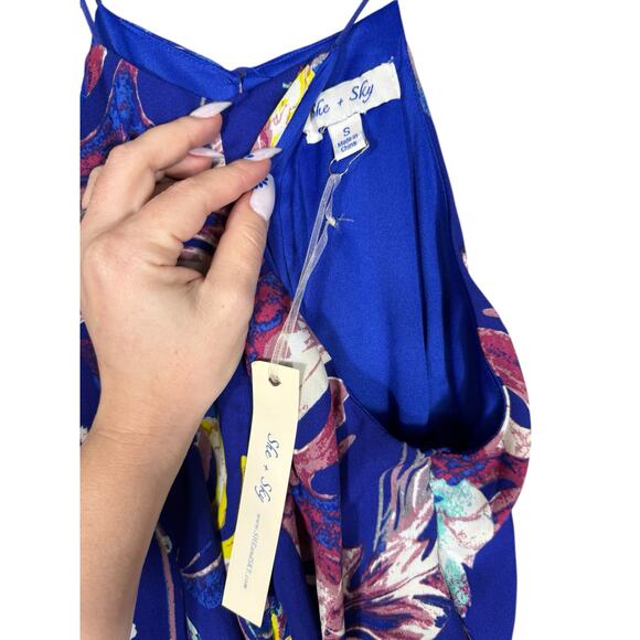 NEW- She + Sky Royal Blue Tropical Floral Halter Romper - Size Small - Picture 5 of 10